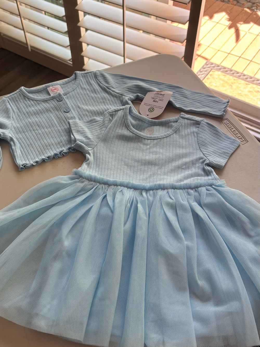 Baby Girls Light Blue Ribbed Tulle Dress with Cardigan 18 months brand new